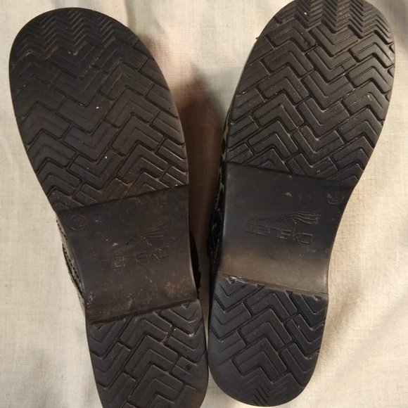 Dansko Phoebe Black Leather Professional Backed Clogs, Size 42, elastic sides - Picture 7 of 10